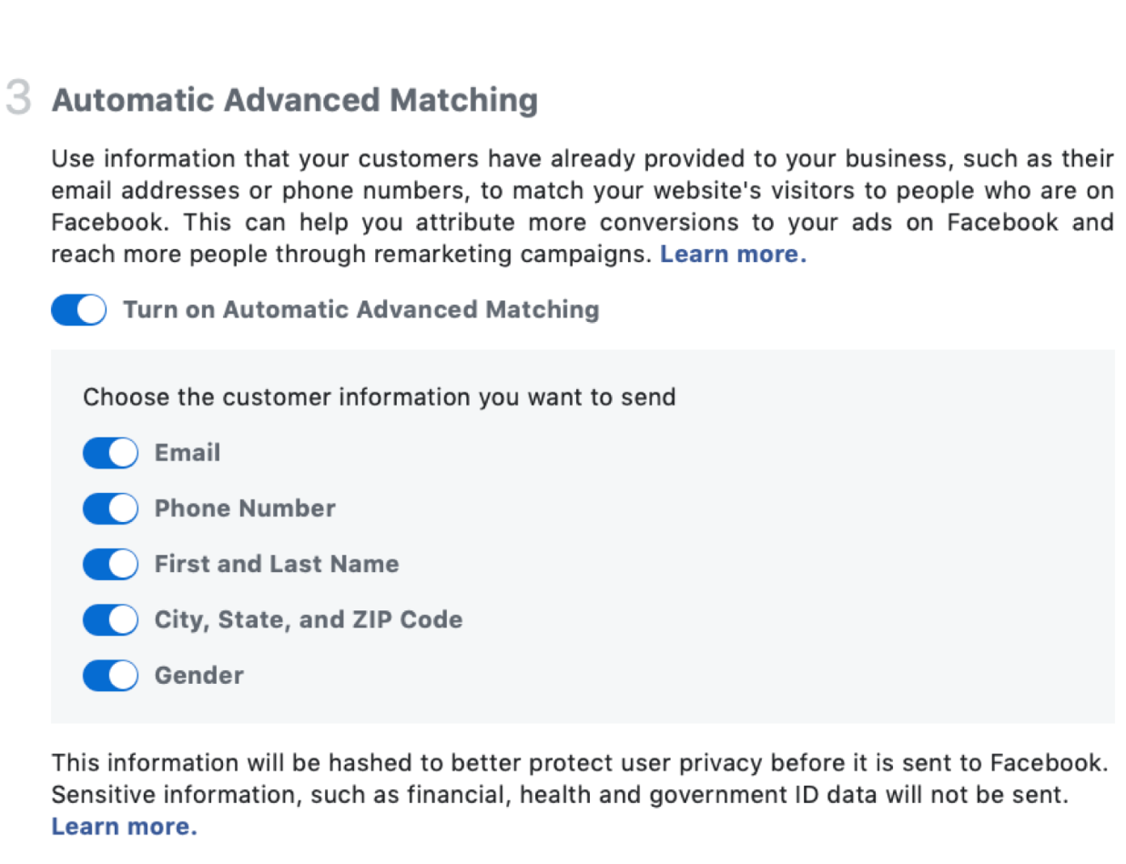 Facebook Advertising - Automatic Advanced Matching