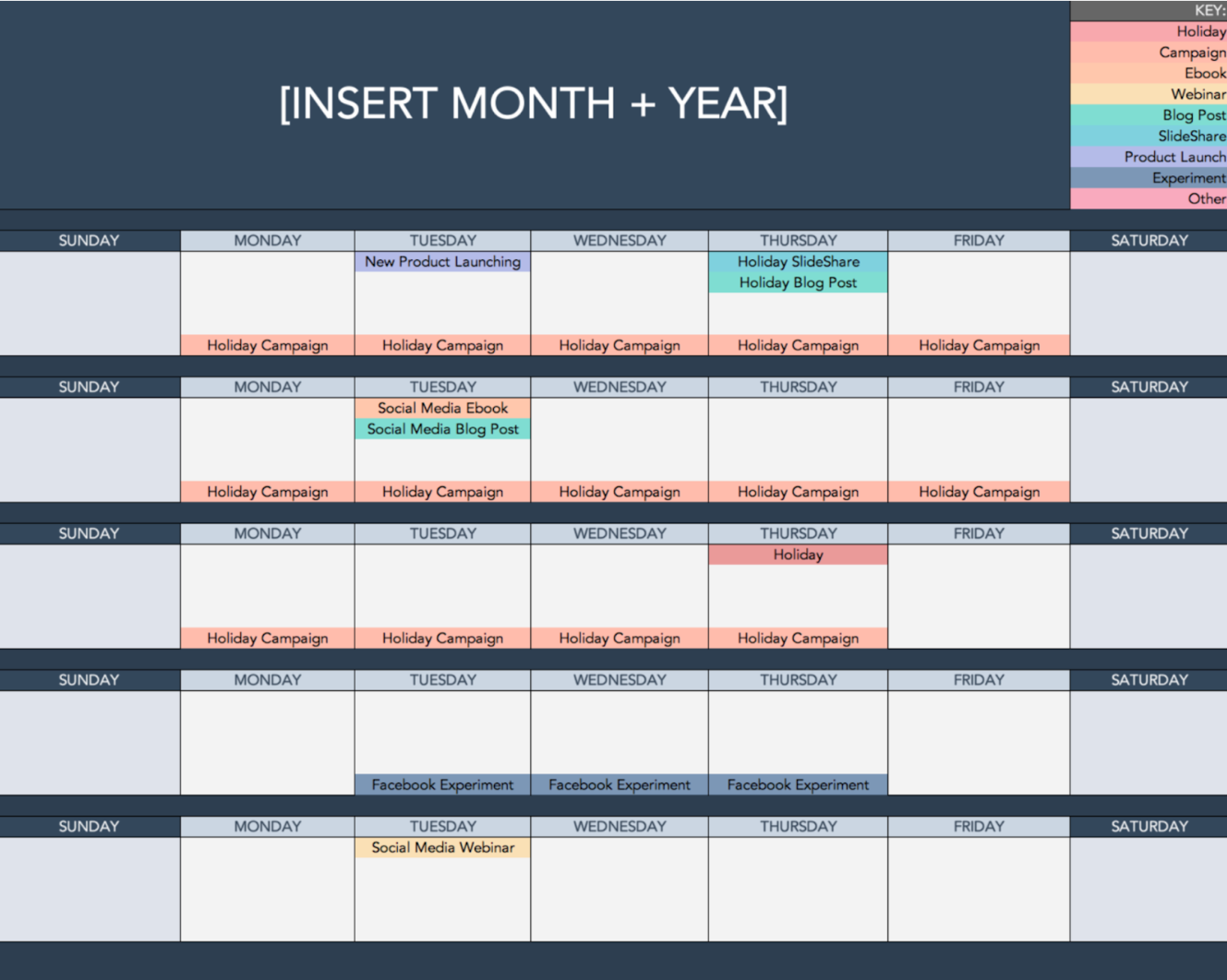 Social Media Content Calendar Tool to help Facebook Marketing: Monthly Planning Calendar