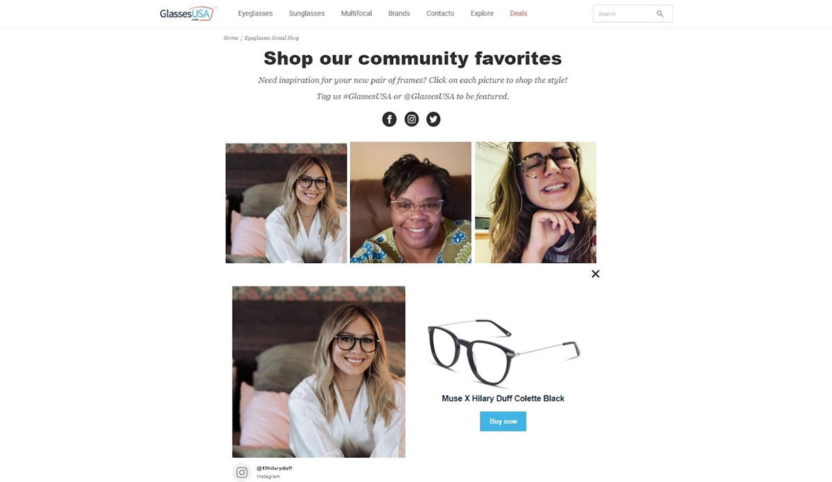 The Social Shop by GlassesUSA utilizes user generated content