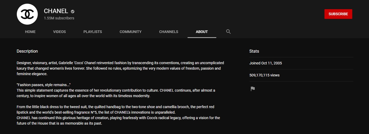 CHANEL's channel info