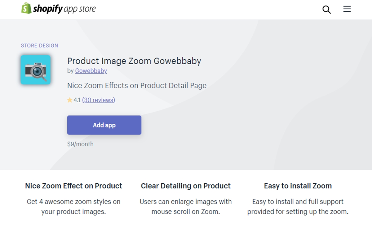 Product Image Zoom By Gowebbaby app