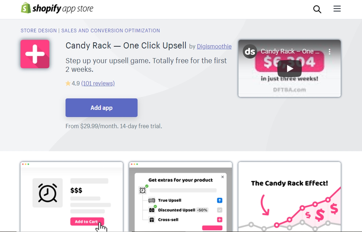 Best One Click Upsell Apps on Shopify: Candy Rack - One Click Upsell
