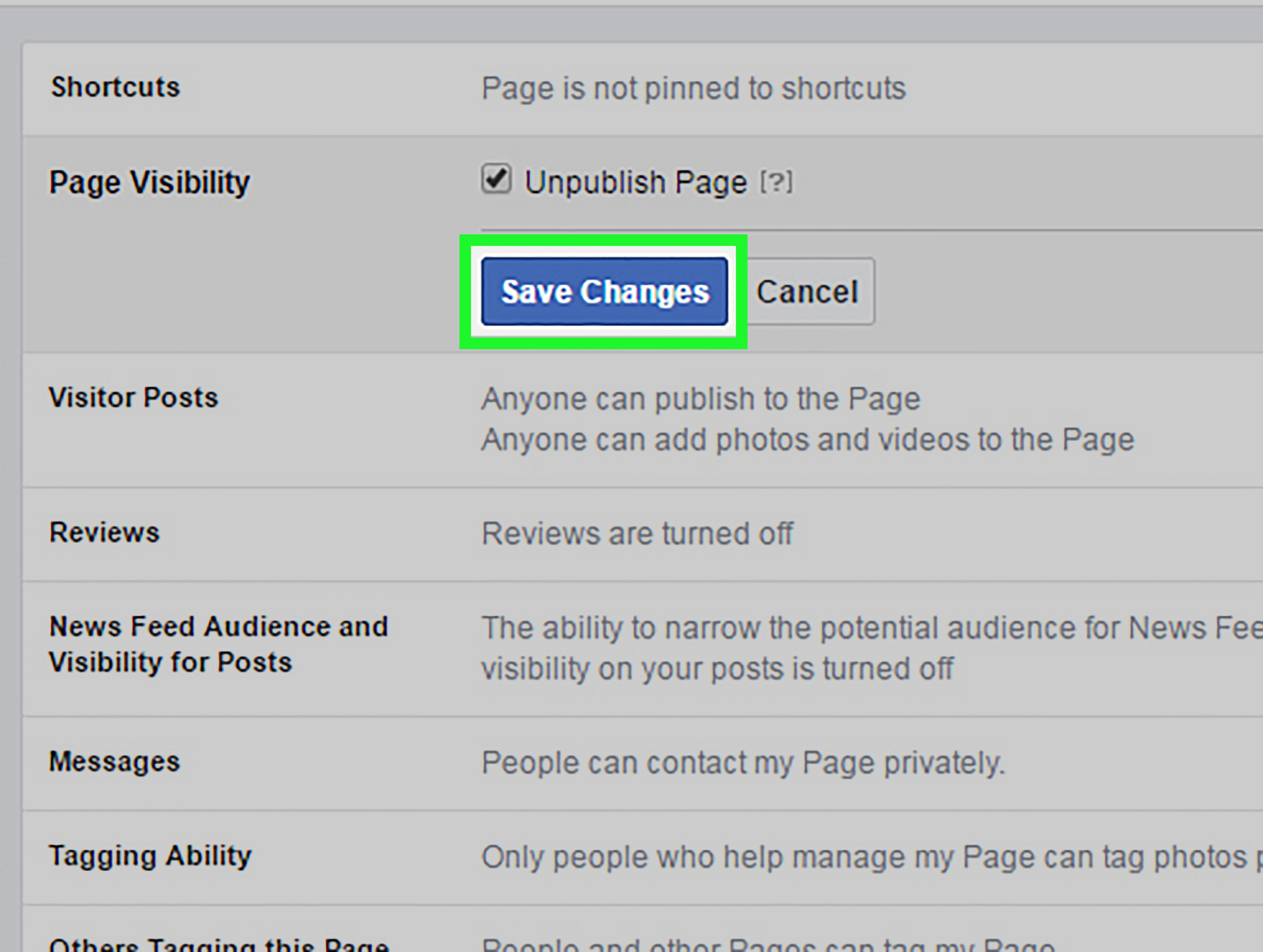Unpublishing your Page will hide it from the public