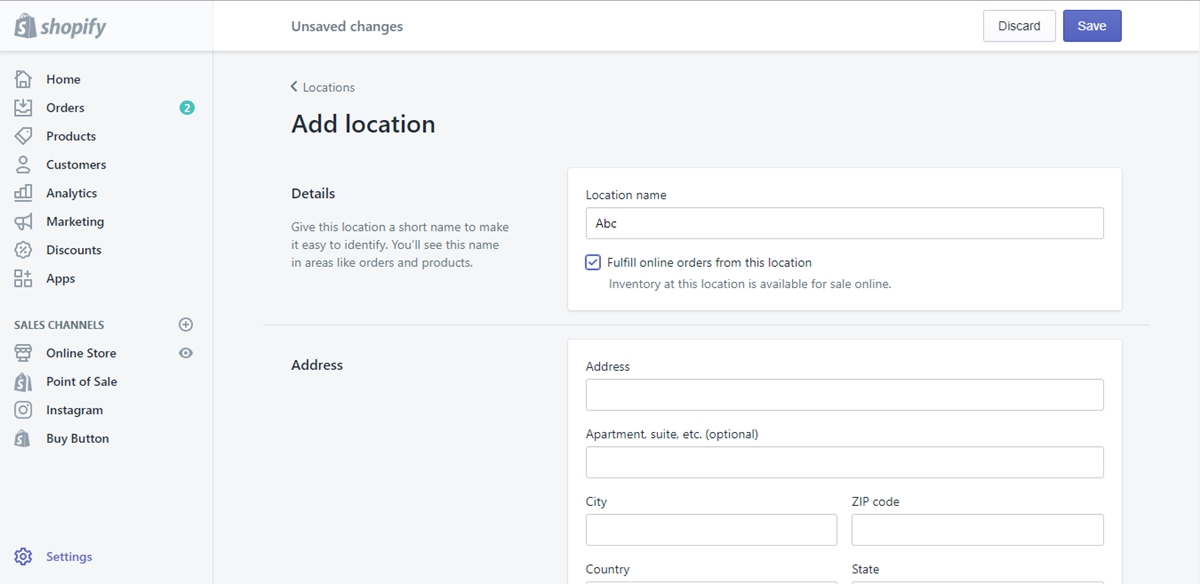 Create and modify locations on Shopify