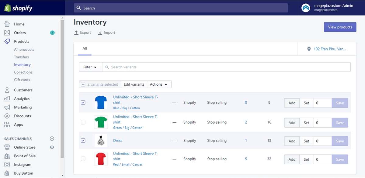 Change inventory quantities by the same amount for all products