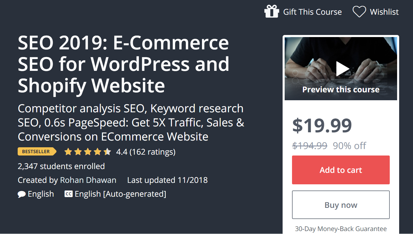 Udemy: SEO 2020: E-Commerce SEO for WordPress and Shopify Website