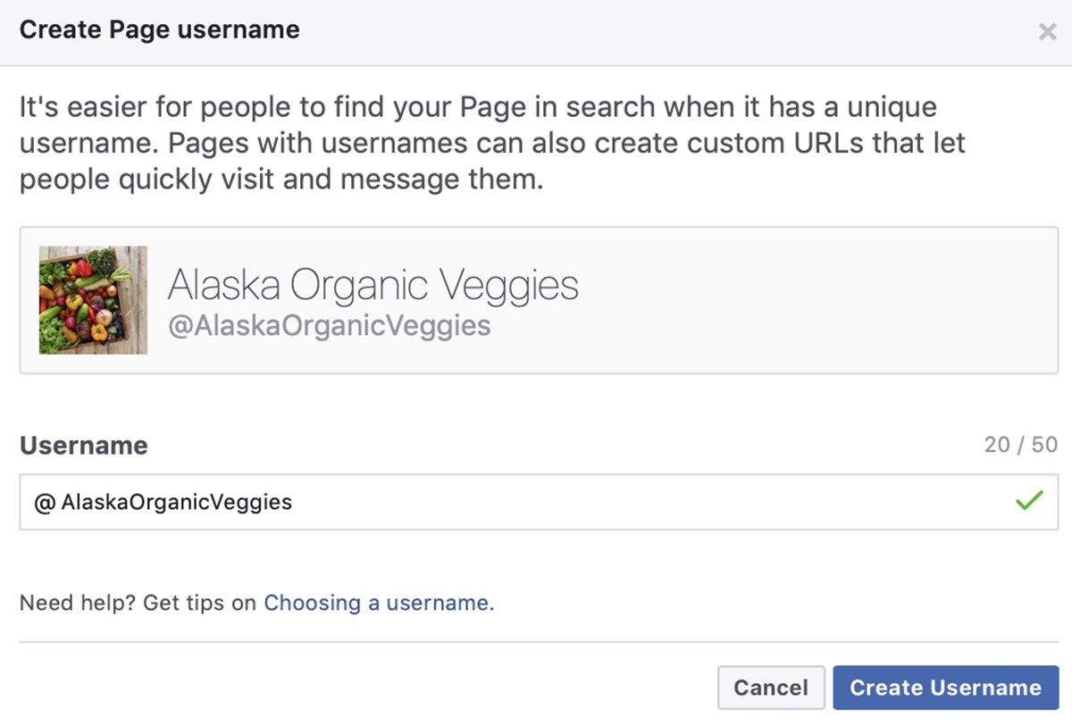 Shopify Facebook marketing: Create page username