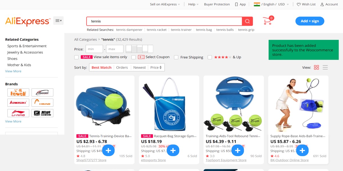 AliExpress merchandise import through Chrome Extension