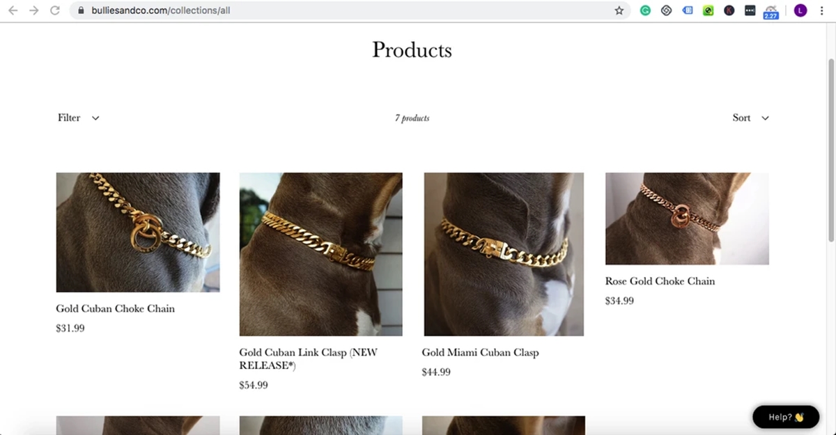 Examples of Shopify stores using the Debut theme: Bullie and Co.