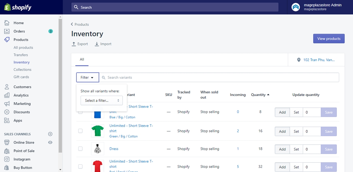 How to change Inventory Quantities at a location for selected products