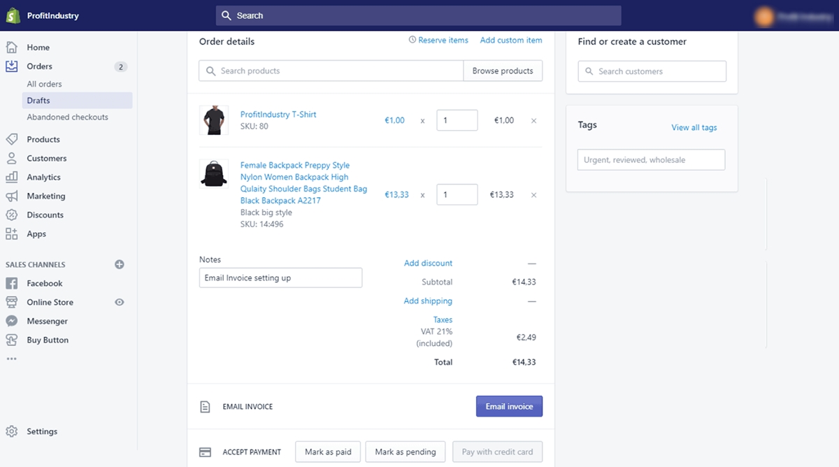 Shopify Lite: Create and send invoices