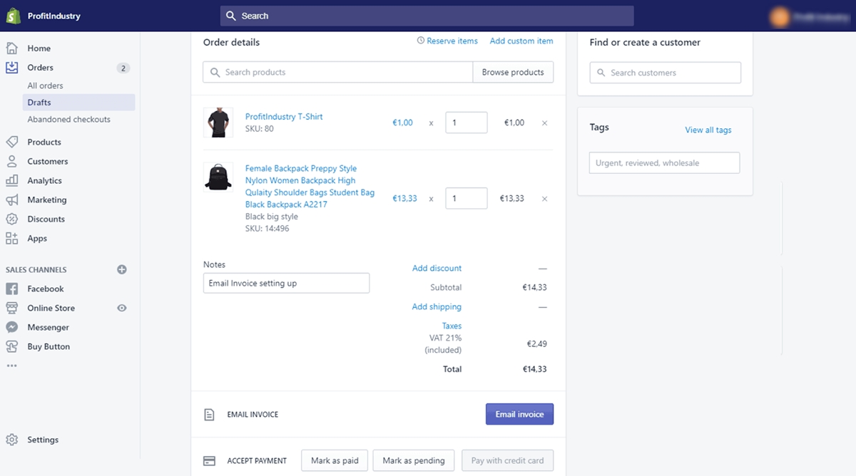 send invoice shopify