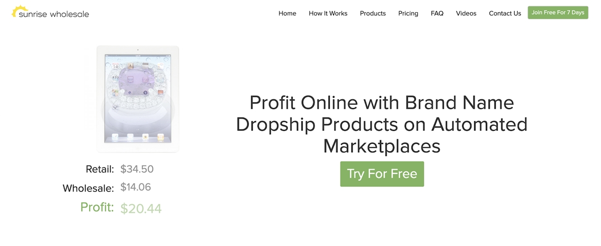 Best free Dropship companies: Sunrise Wholesale