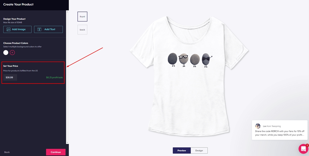 How to Start Selling with Teespring: Quote the price and quantity