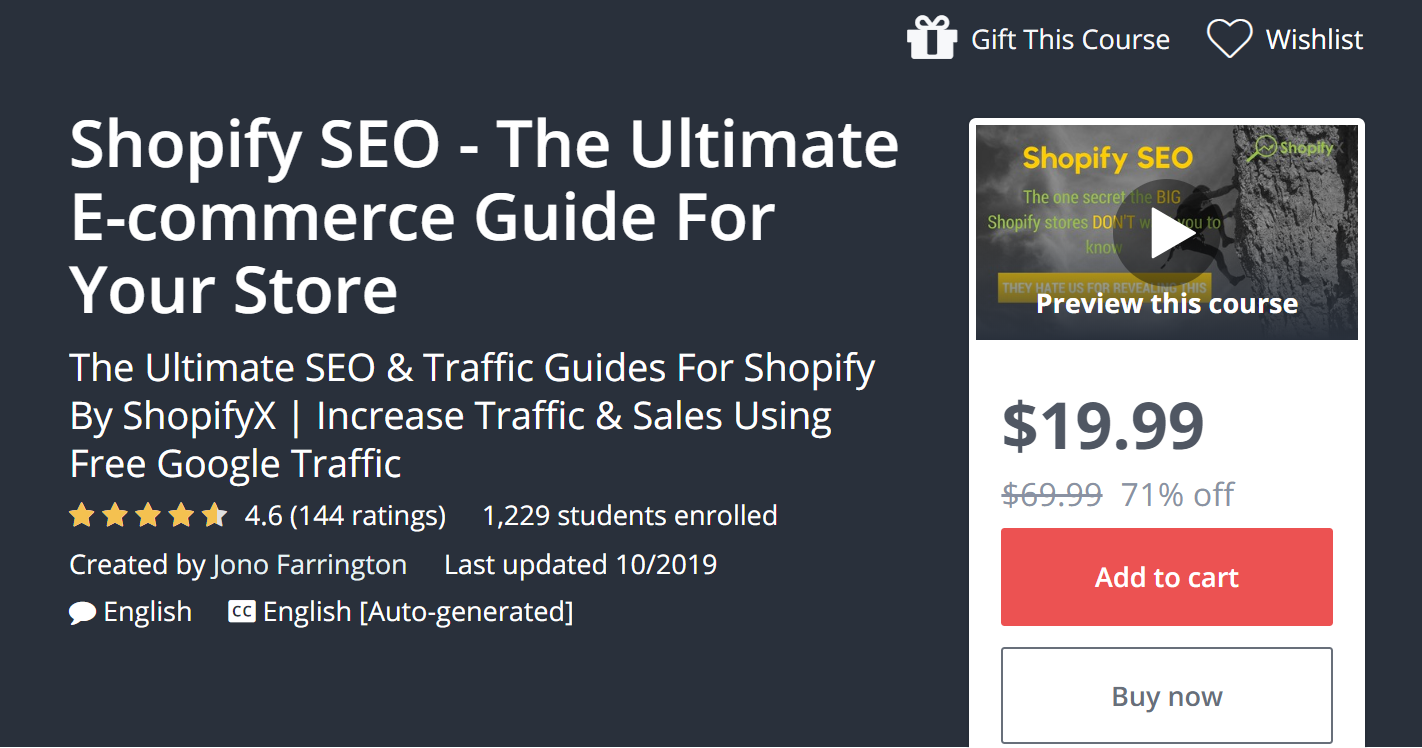 Udemy: Shopify SEO - The Ultimate E-commerce Guide For Your Store