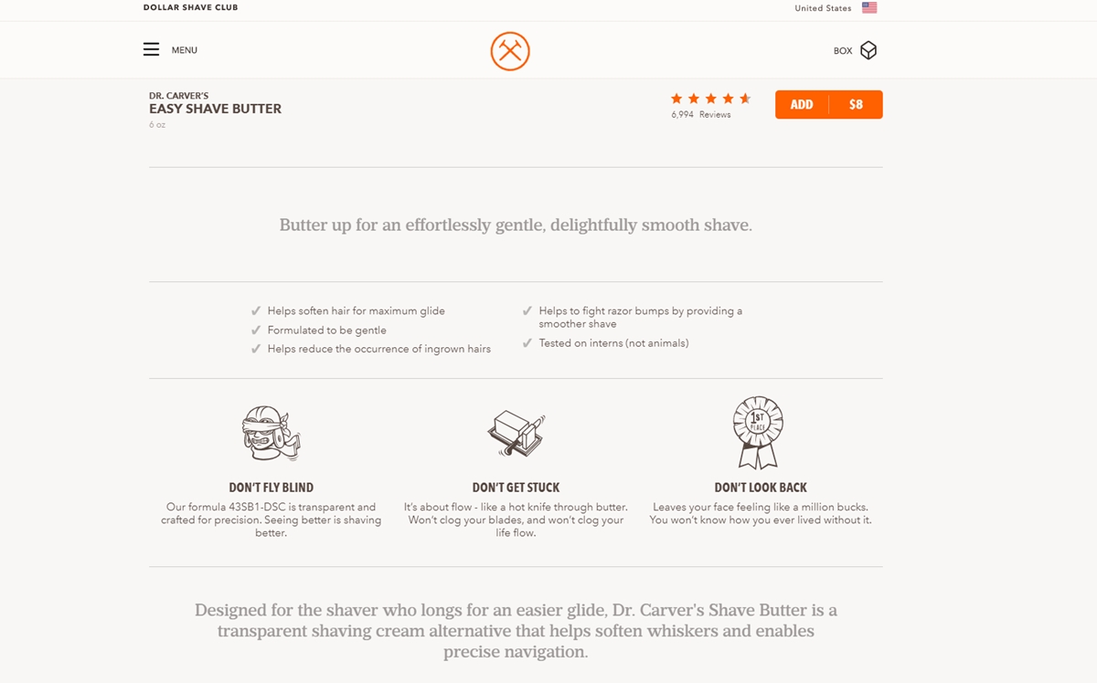 ecommerce copy writing example: Dollar Shave Club