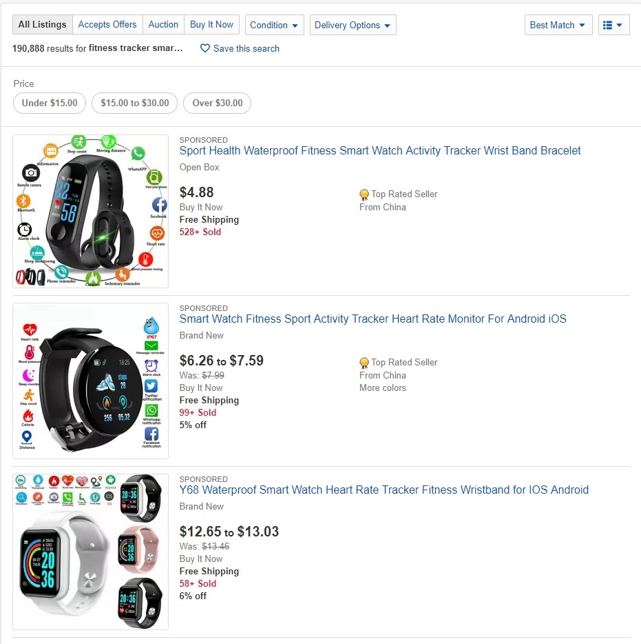 Fitness trackers on eBay