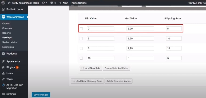 Step 3: Display the table rate