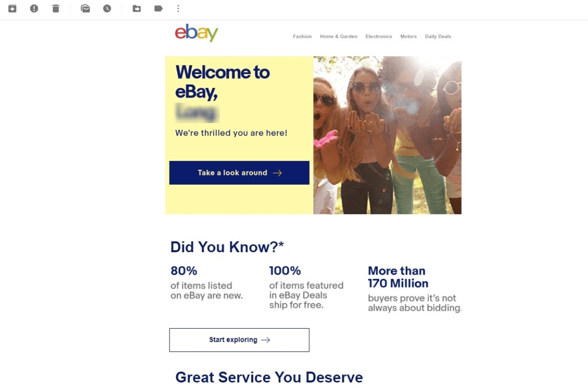 marketing automation ecommerce example: eBay branding info