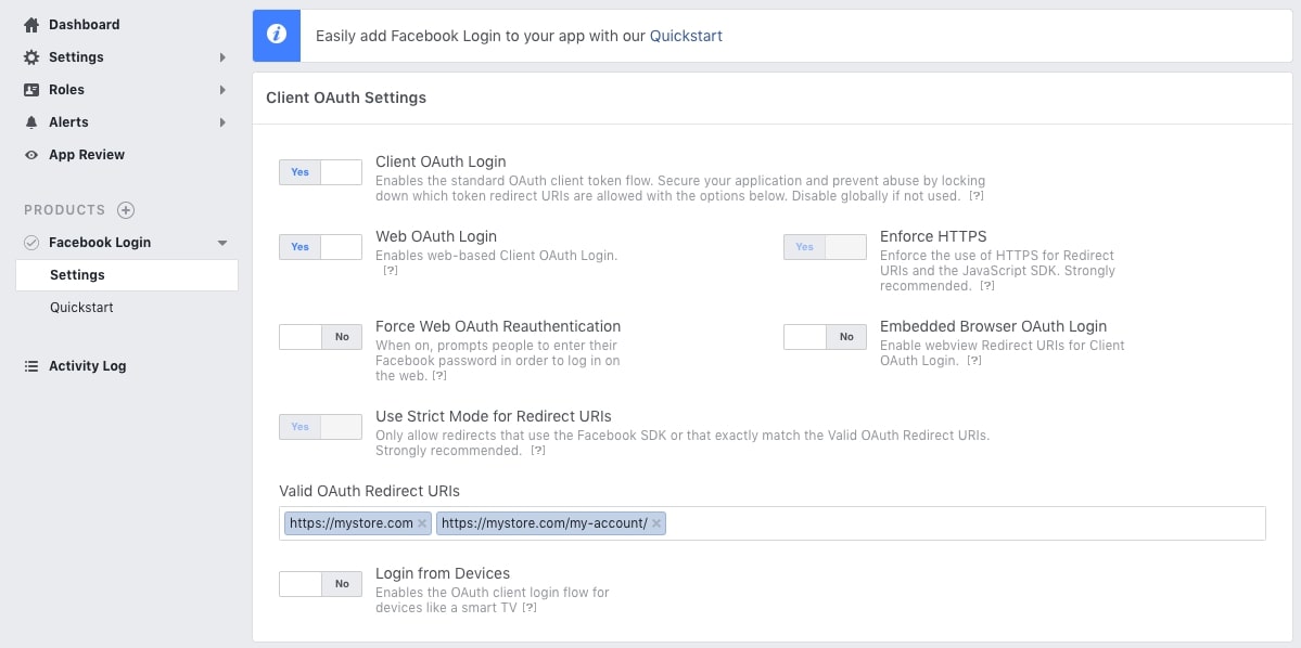Client OAuth settings