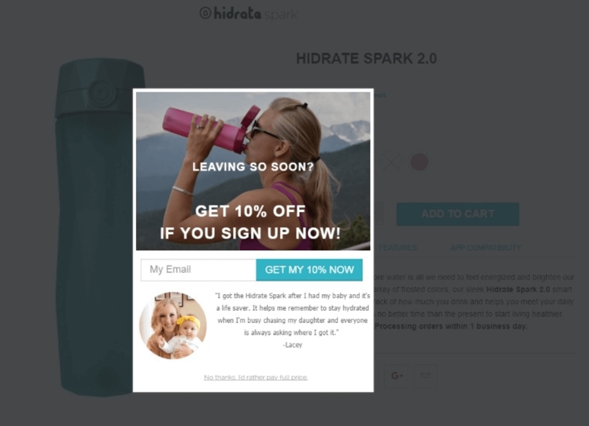 ecommerce marketing automation: Exit-intent pop-ups with an incentive