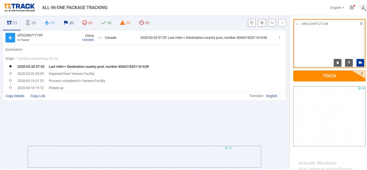 Track ePacket delivery from China