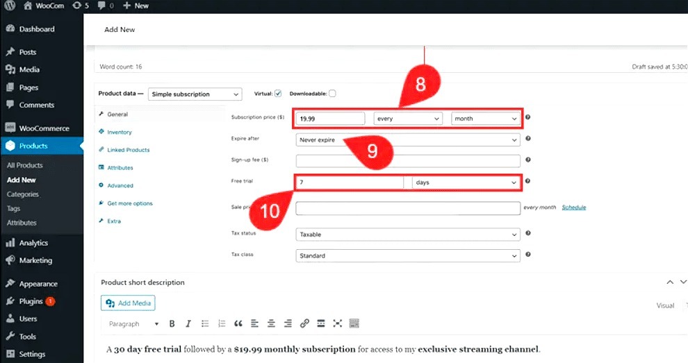 Create a subscription product