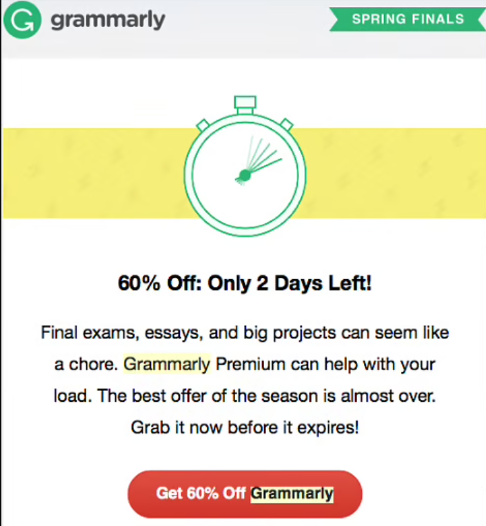 The final countdown email template example from Grammarly