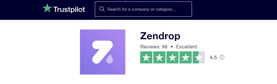 Zendrop gets excellent reviews on Trustpilot