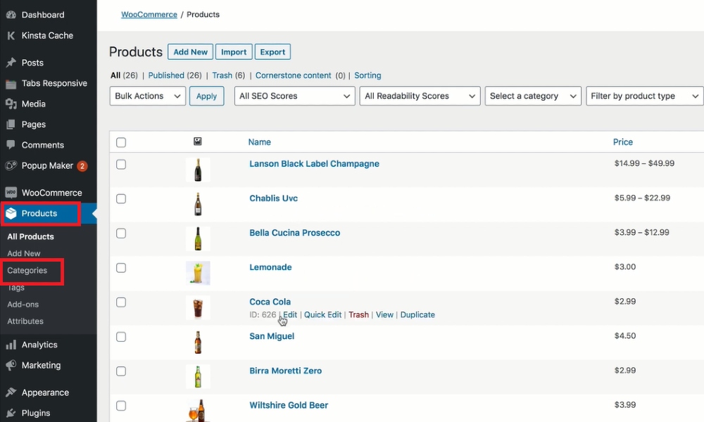 Create food categories