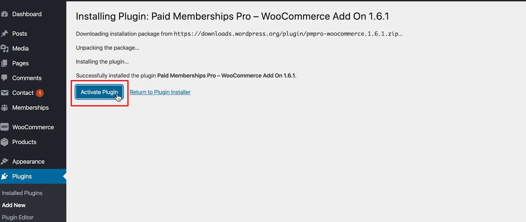 Step 3: Install and activate Paid Memberships Pro - WooCommerce Add On