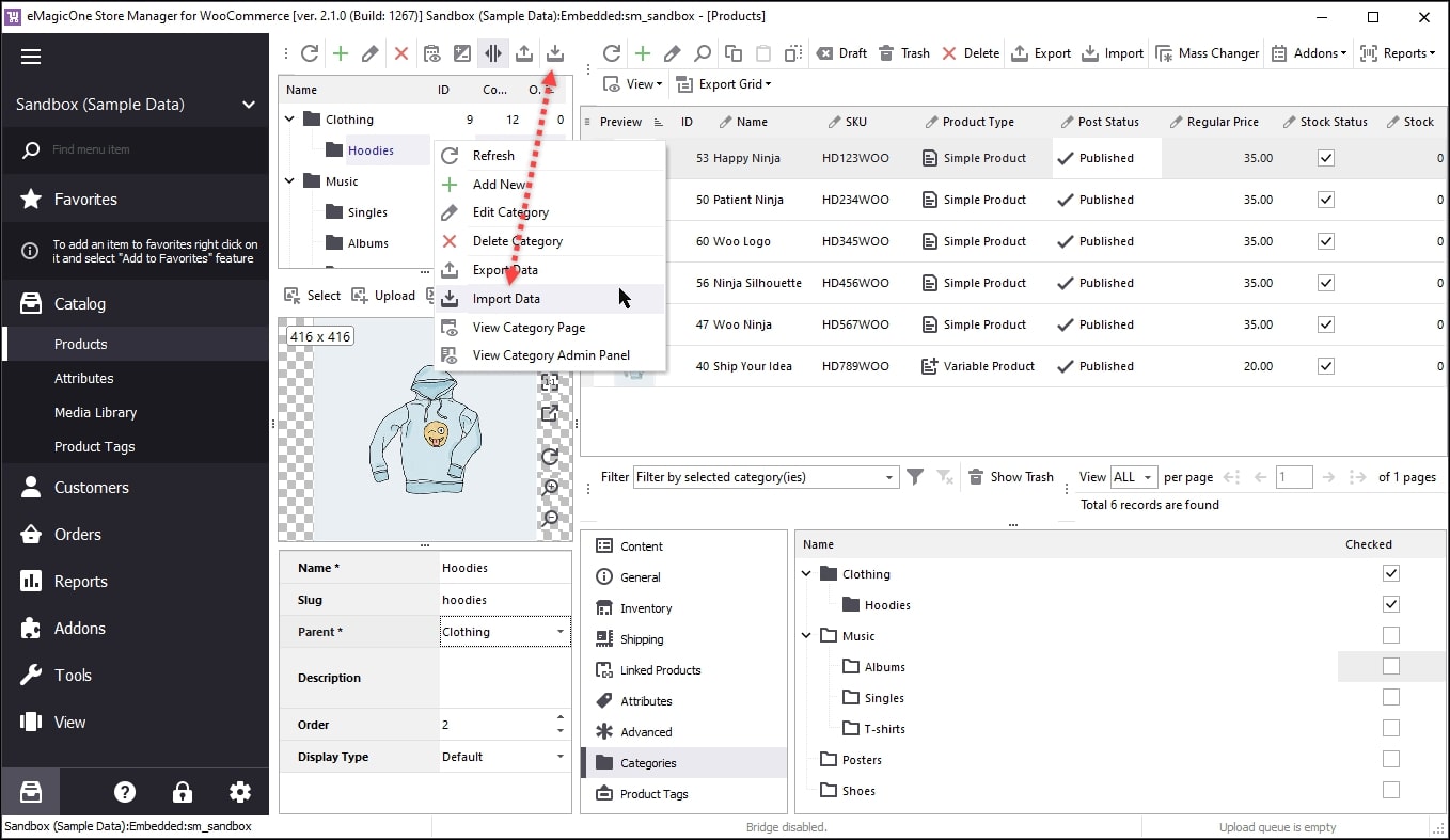 Import data selection