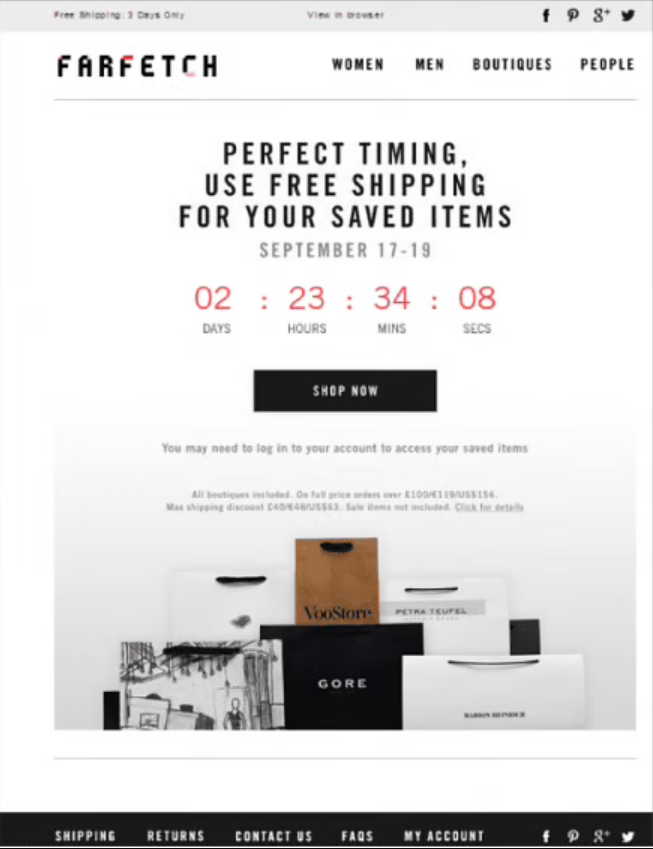 The final countdown email template example from FarFetch