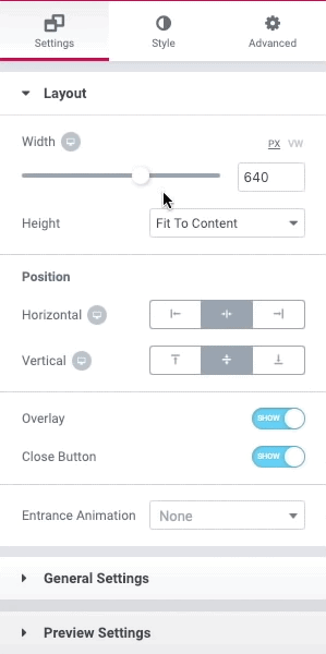 Make the following adjustments to the WooCommerce login popup's layout, location, animation, and style.