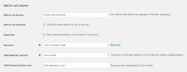 The Add to cart column section