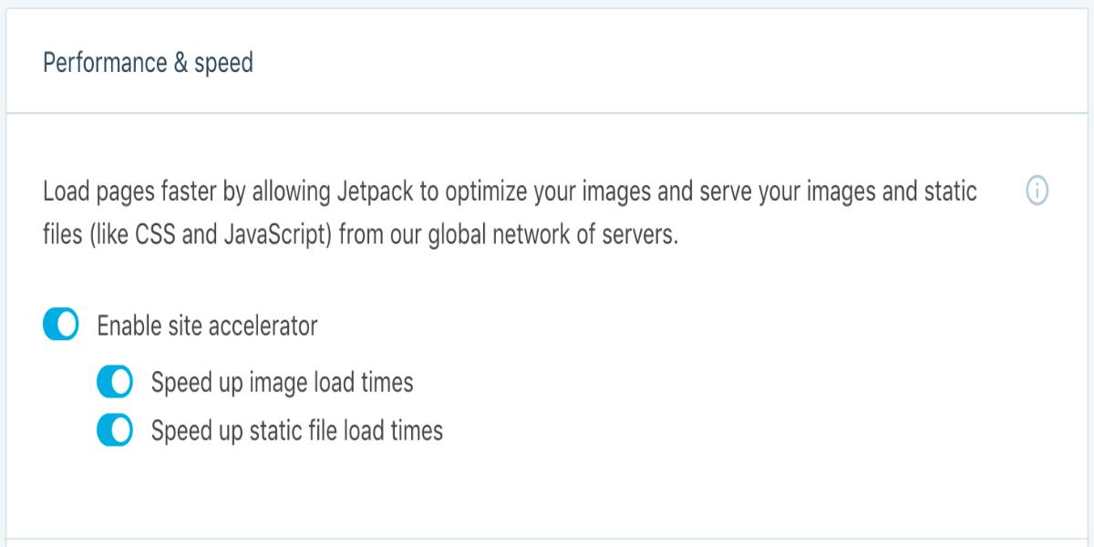 The settings of Jetpack Site Accelerator