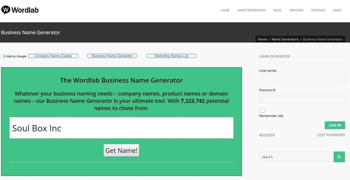 Wordlab Shopify Business Name Generator