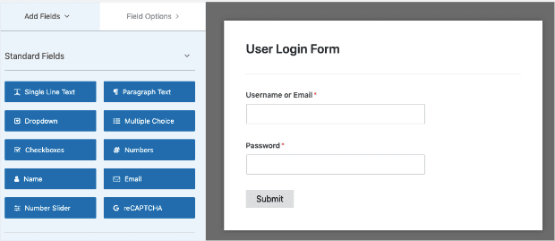 you want more fields, you may do so using the choices on the left-hand side: