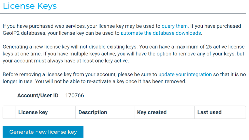 Generate new license key