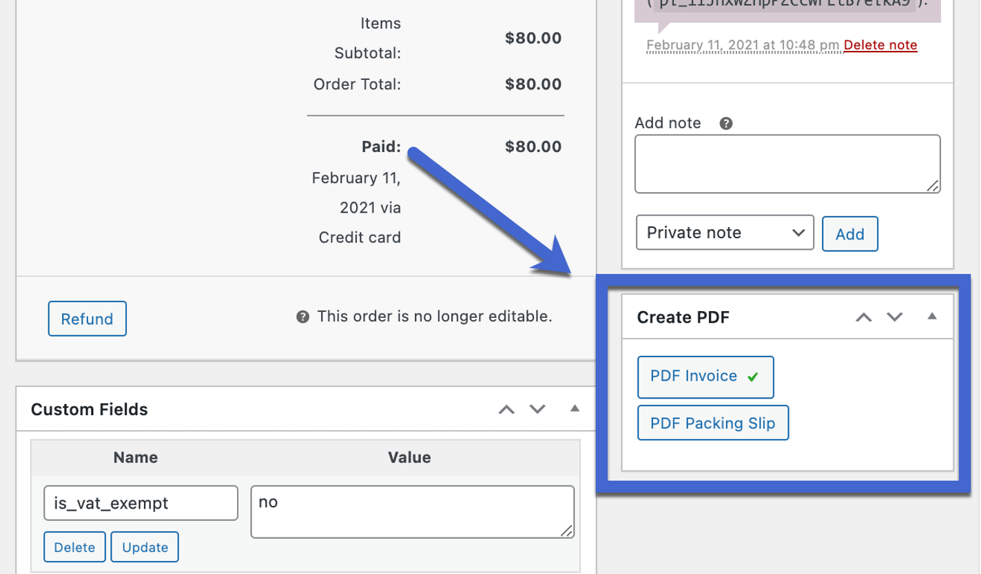 click the PDF Invoice or PDF Packing Slip buttons.