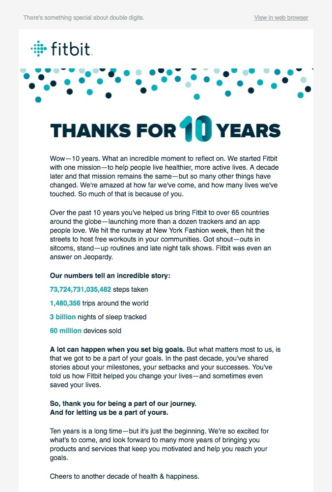 Fitbit's thank you email