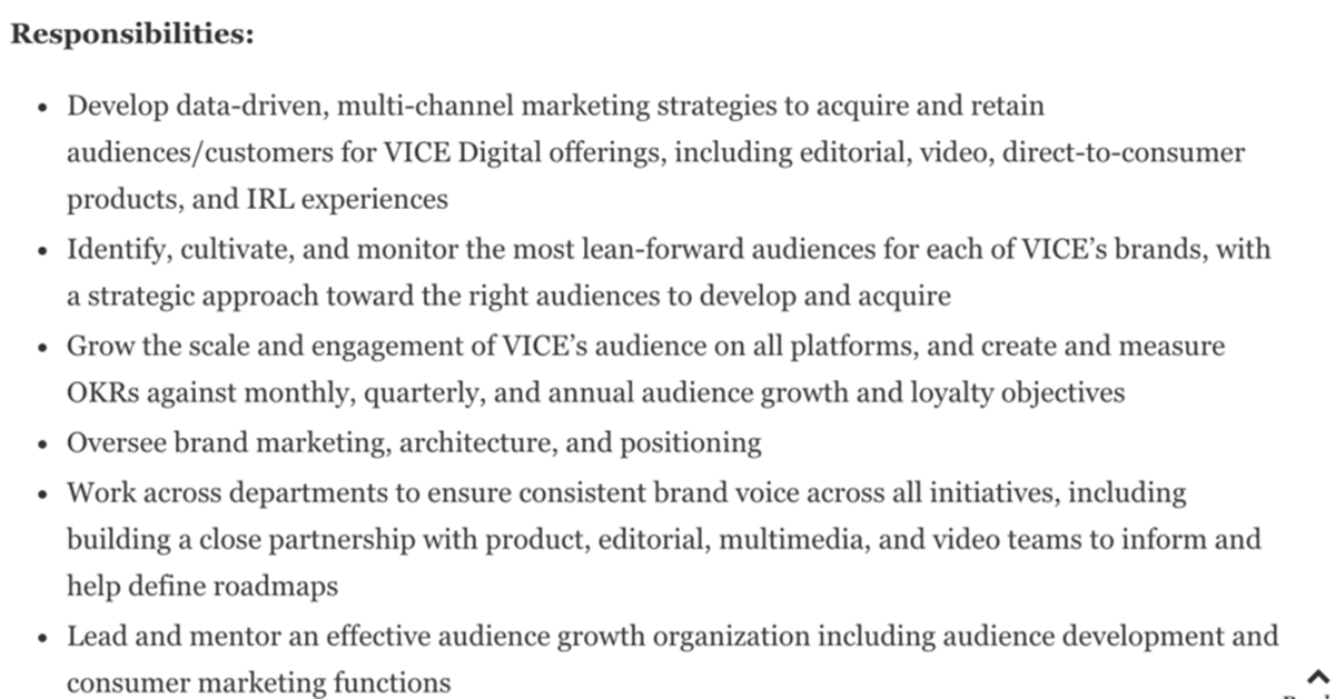 A job posting of Vice Media