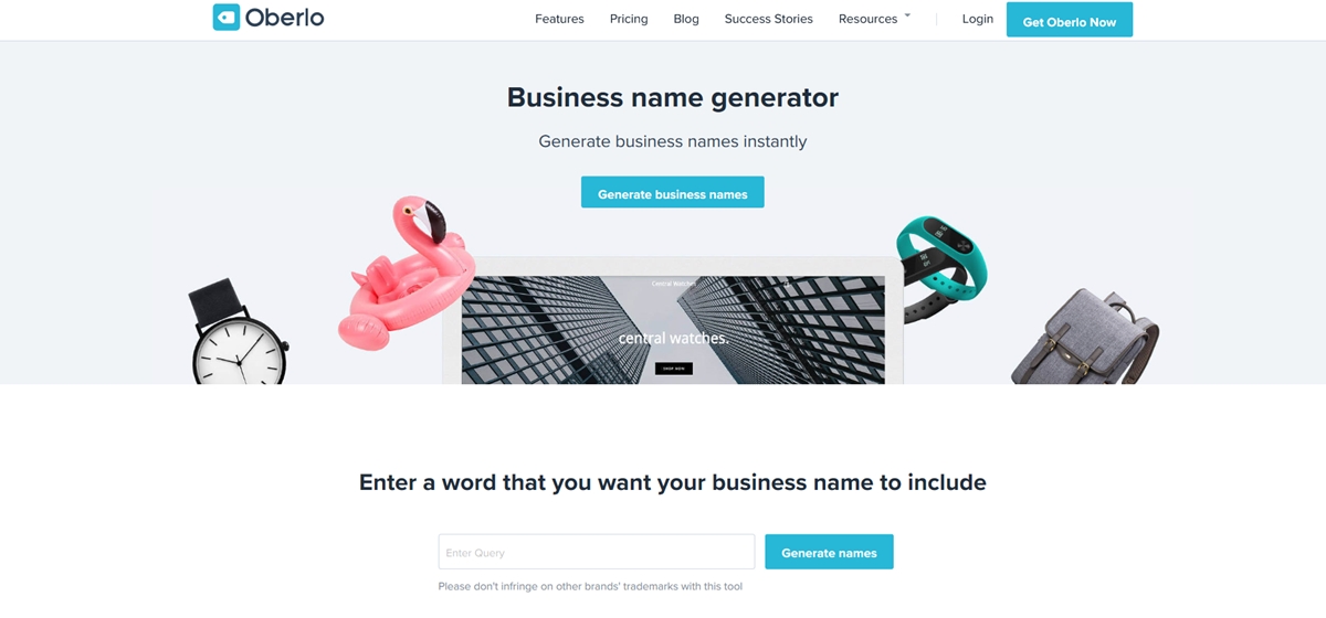 Business name generator. Oberlo marketplace.