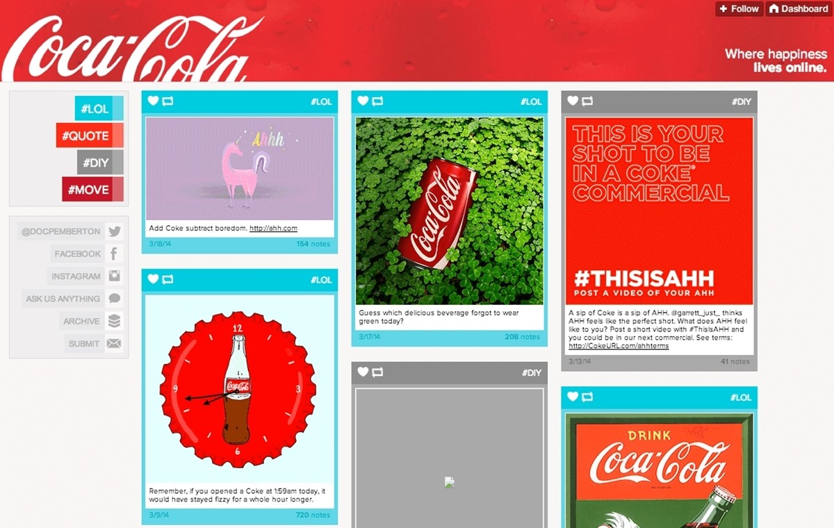 Best visual marketing examples: Coca Cola on Tumblr