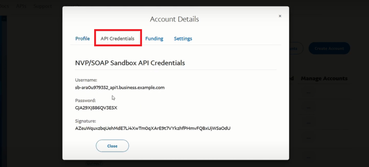 Copy API credentials