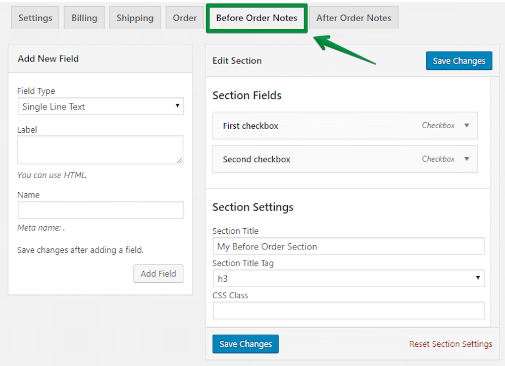 Customize Before Order Notes