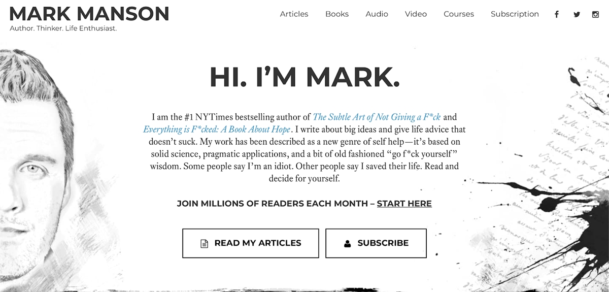  Mark Manson’s website