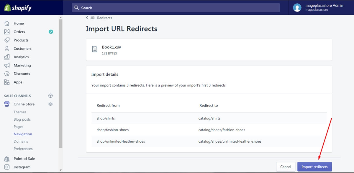 import your URL redirects