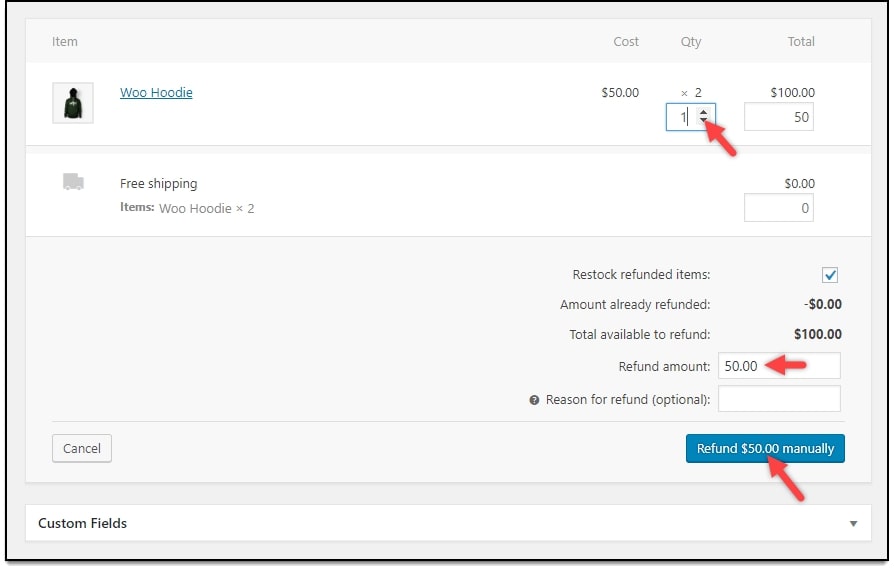 Process manual WooCommerce refund orders