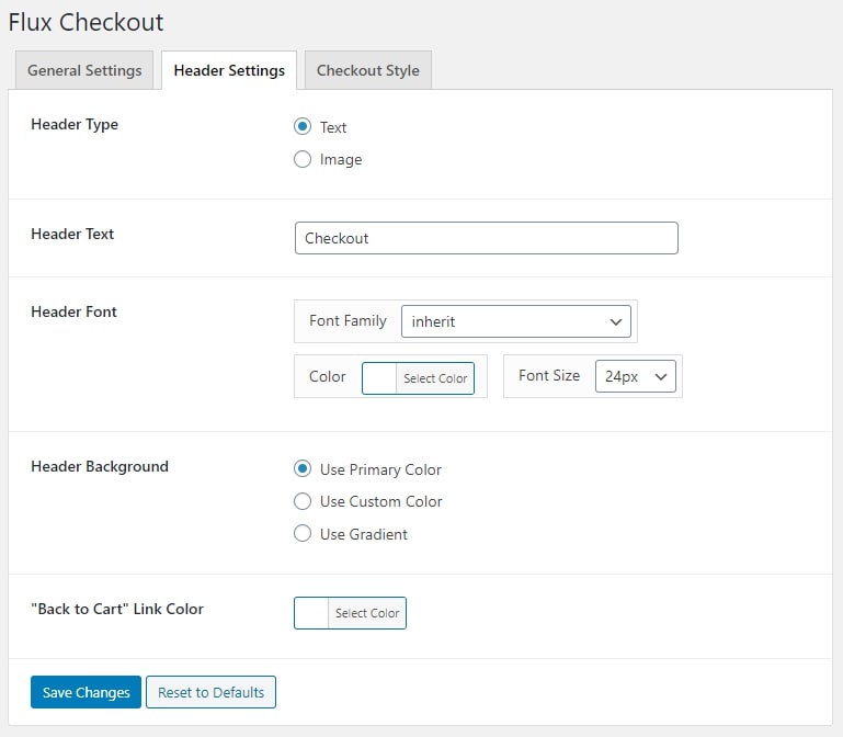 Header settings